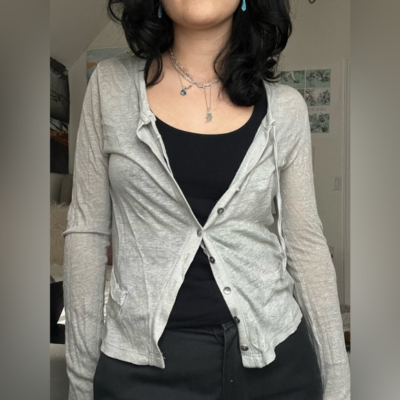 Grey Lightweight Button Up Cardigan - Picture 2 of 6